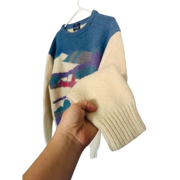 Vintage WOOLRICH Winter Nature Ski Town Print Womens Sweater 90s Size Large - Picture 6 of 10